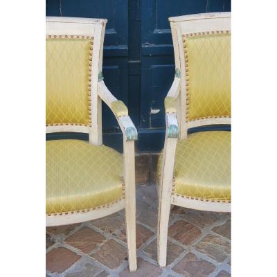 Pair Of Lacquered Wood Armchairs D Directoire Period