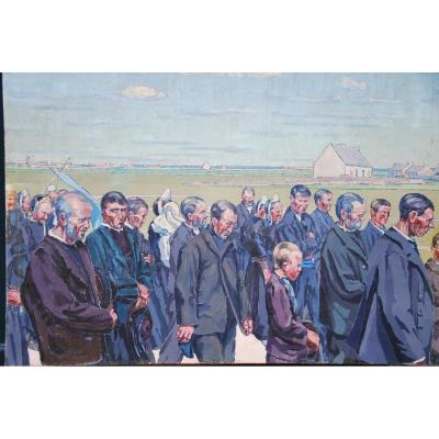 André Léveillé, The Procession In Brittany, Oil On Canvas