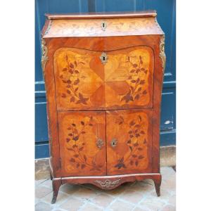 Secretary In Marquetry Of Flowers D Louis XV Period Attributed To Roussel