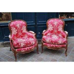 Large pair of Louis XV period bergères, stamped Etienne Meunier - Ref.107403