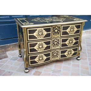 Rare Commode Mazarine En Marqueterie Boulle D époque Louis XIV