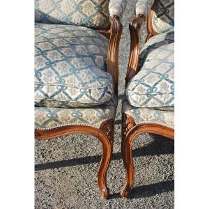 Pair Of Armchairs With Flat Backrest D Louis XV XVIII