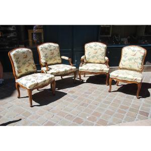 Suite Of Two Armchairs A La Reine And Two Armchairs D Louis XV Period