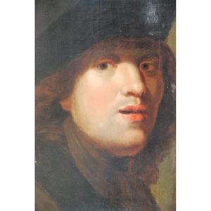 Huile Sur Panneau , Autoportrait D Après Rembranlt  XVII