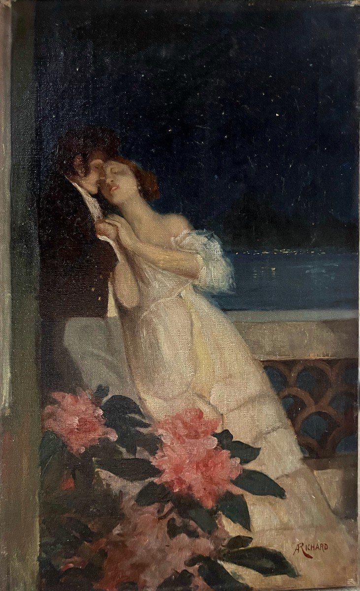 A Richard, Le Baiser, XXe, Huile Sur Toile, 59x40 Cm, Sans Cadre