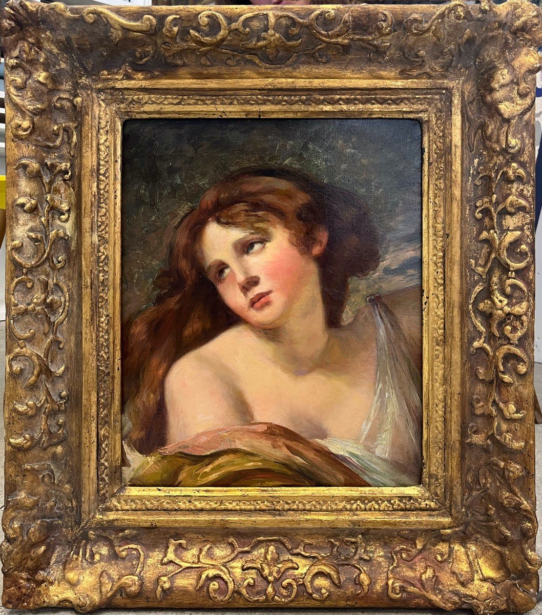 Portrait De Femme (marie Madeleine ?), XIXe, Non Signé, Huile Sur Toile, 65x57cm, Avec Cadre
