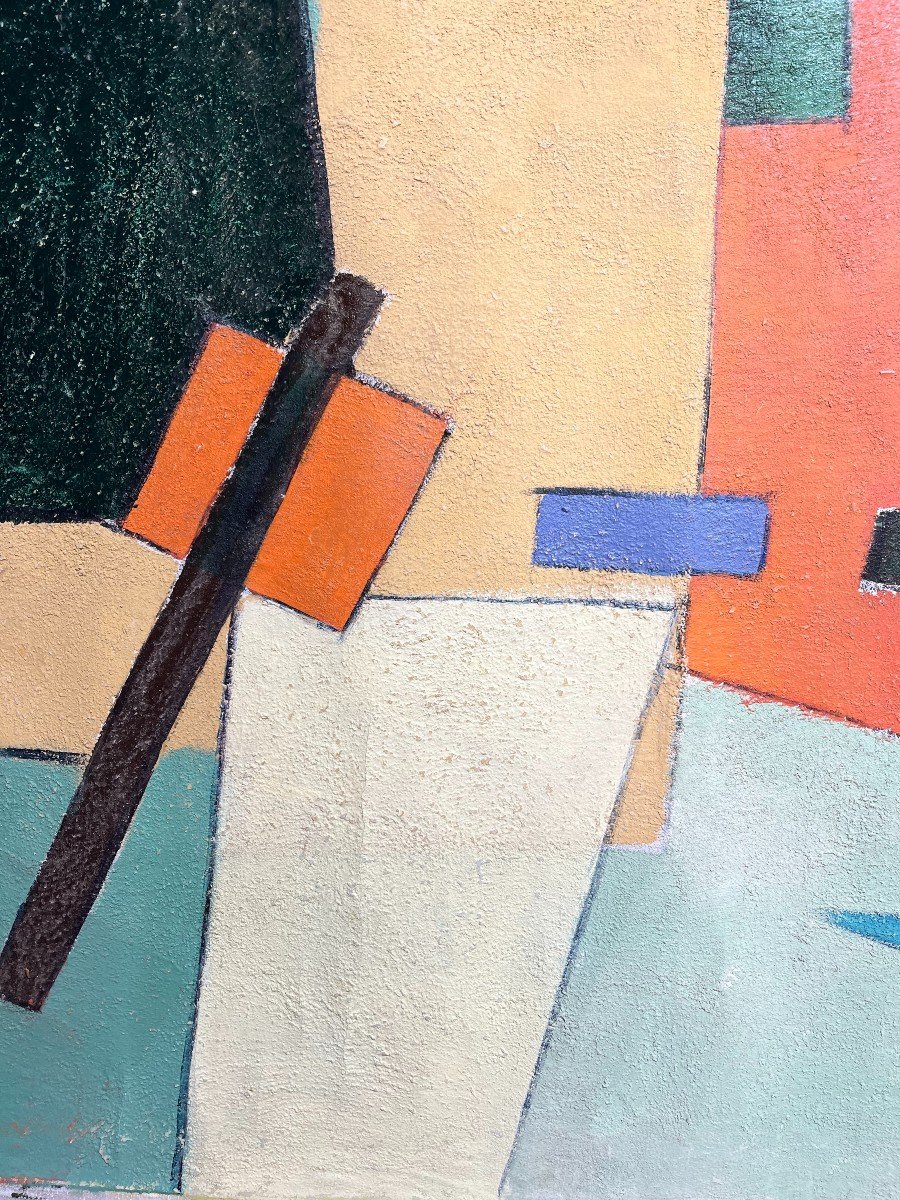 Geometric Composition, Unsigned, 20th Century, Oil On Canvas, 70x160cm, Unframed-photo-3