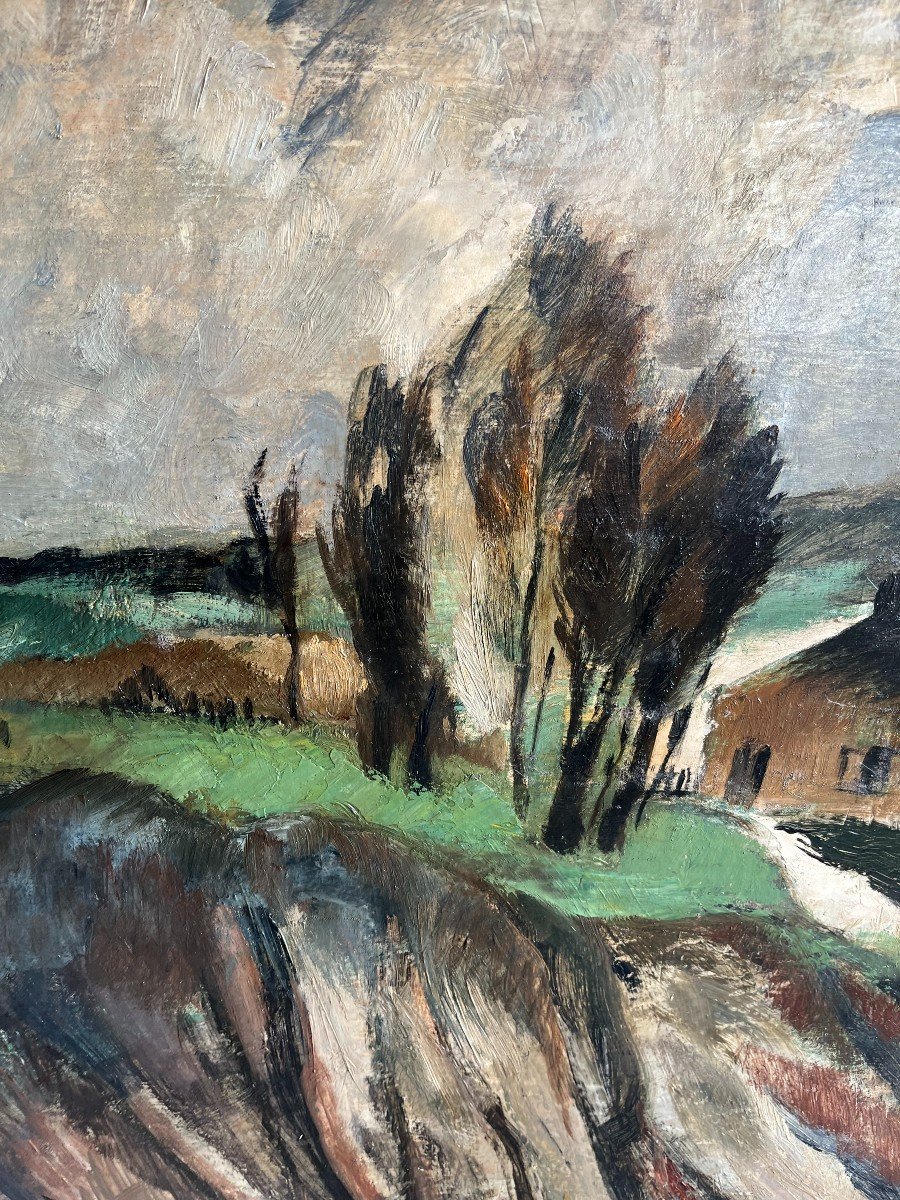 House And Hills, Signed E Didier 1938, Oil On Canvas, 65x92cm, Unframed -photo-4