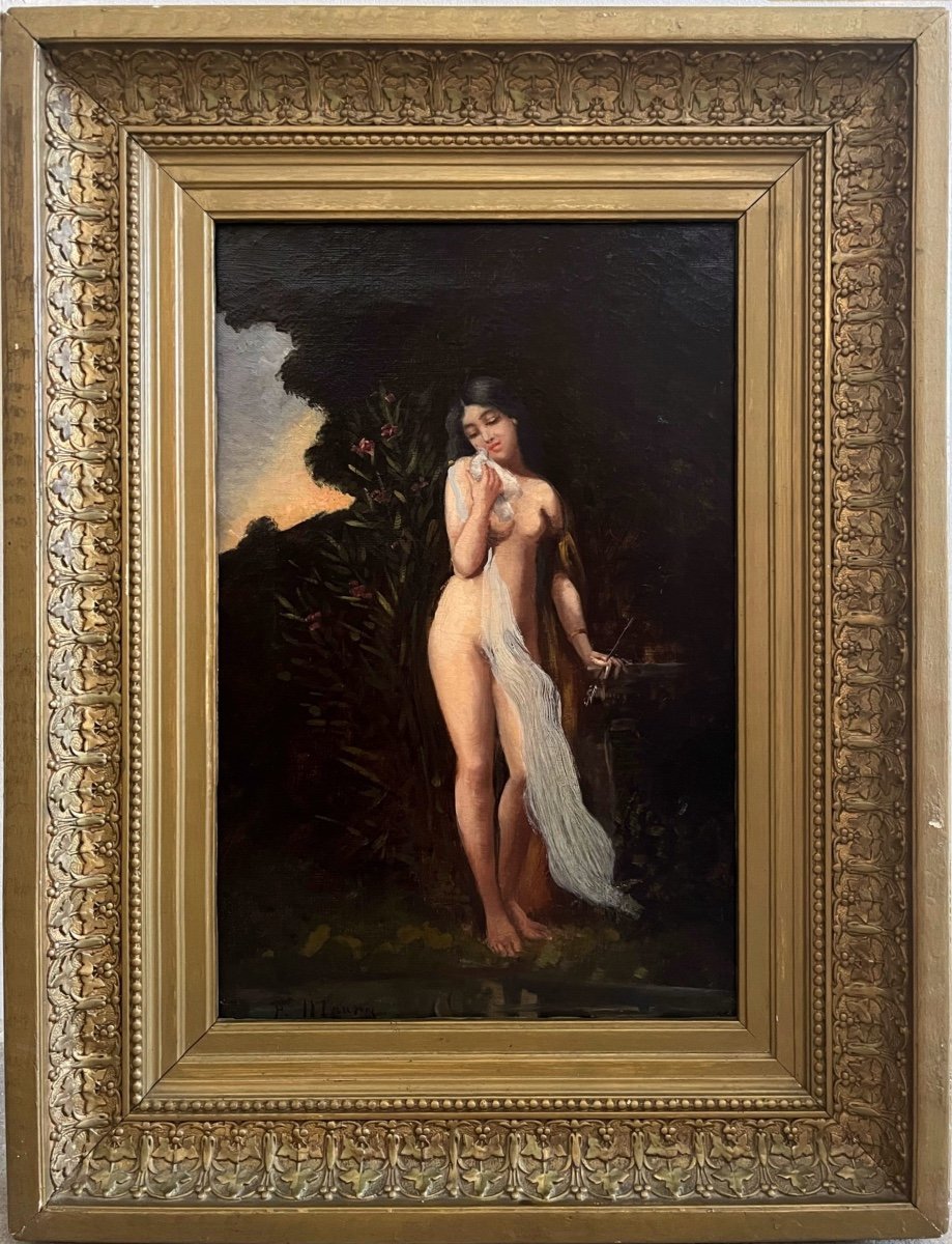 Fh Laury, Woman With A Dove, 19th Century, Oil On Canvas, Signed, 65 X 54 Cm, With Frame