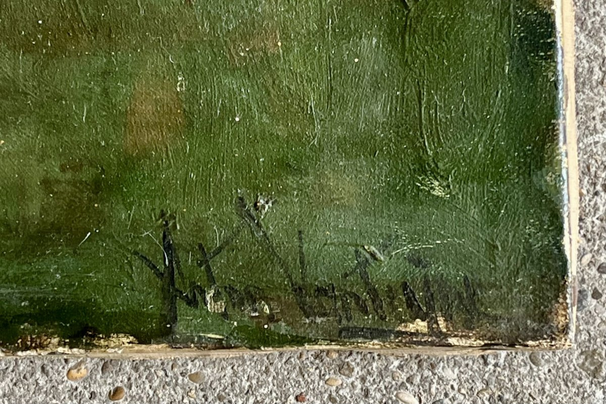 Anton Van Tijn (1863-1943), Paysage avec vaches, huile sur toile, signé, 61x46cm, sans cadre-photo-3