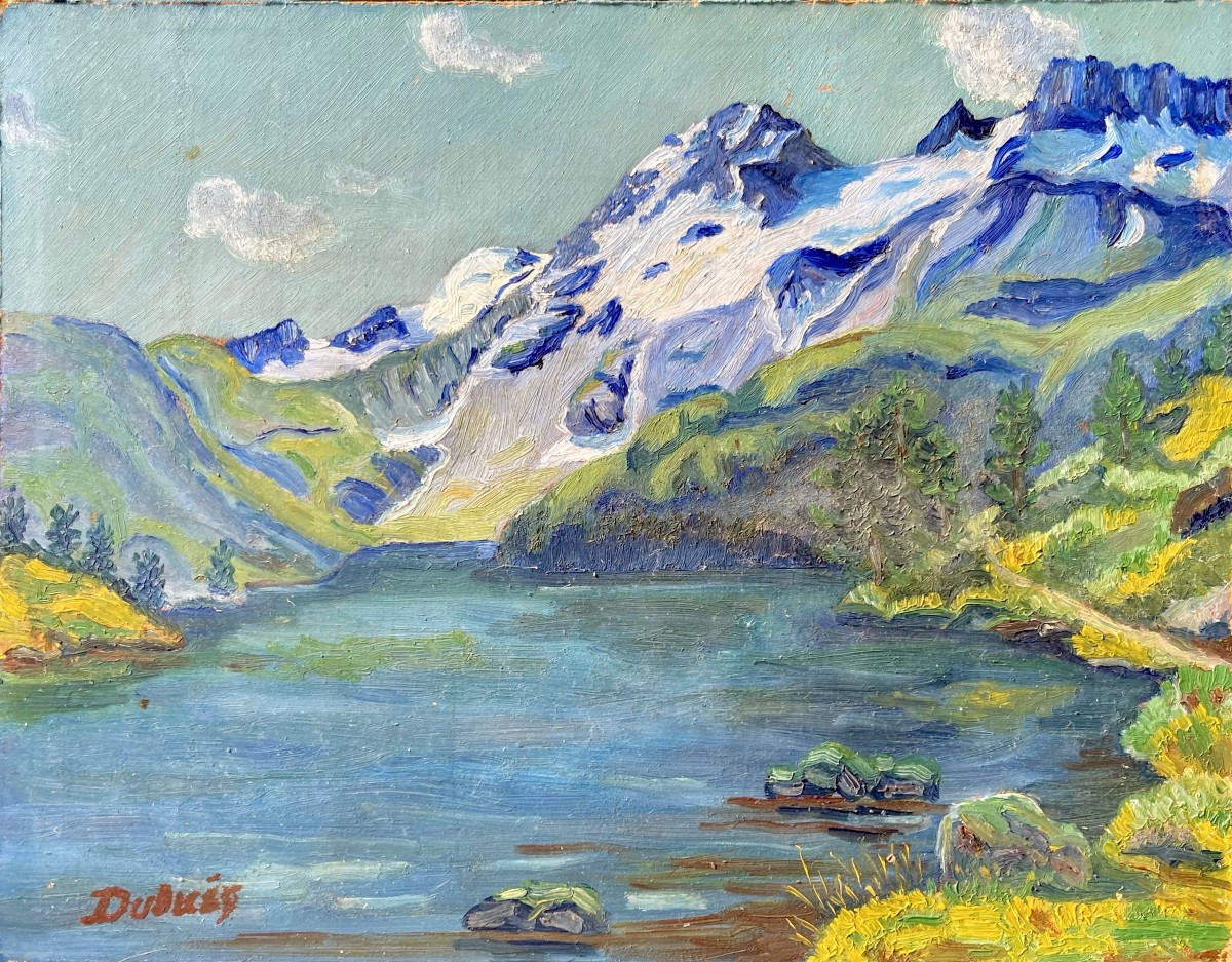 Mountain Landscape, 20th Century, Signed, Oil On Wood, 23x18cm, Unframed
