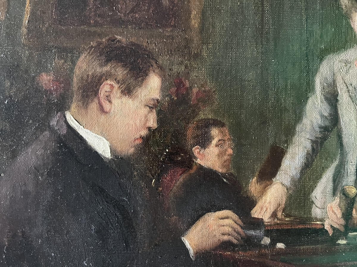 Backgammon, 19th Century, Oil On Canvas, 46x57cm, Unframed-photo-3