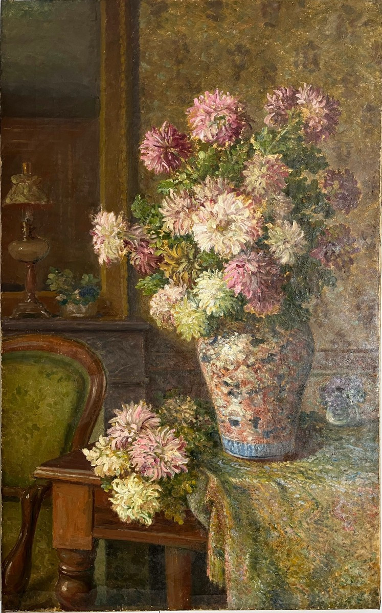 Lilacs, Oil On Canvas, 19th Century, 130 X 80 Cm, Unframed 