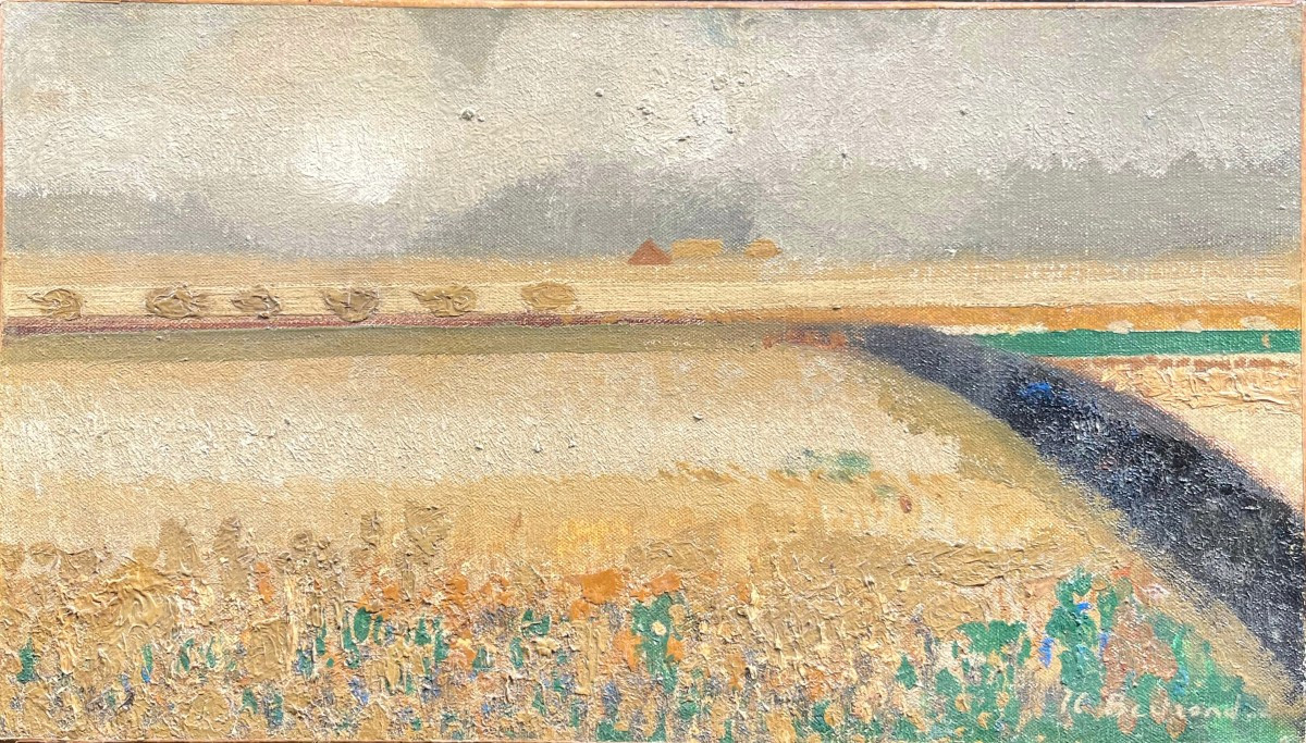 Bertrand, Paysage bord de champs, XXe, huile sur toile, 33 x 19 cm, sans cadre 