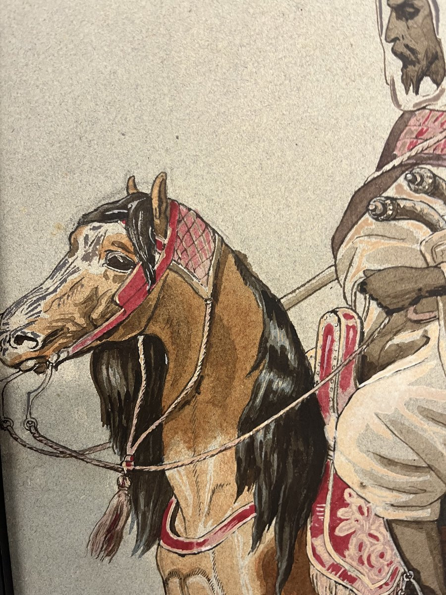 Oriental Rider, 20th Century, Ink On Paper, 40 X 30 Cm, With Frame -photo-2