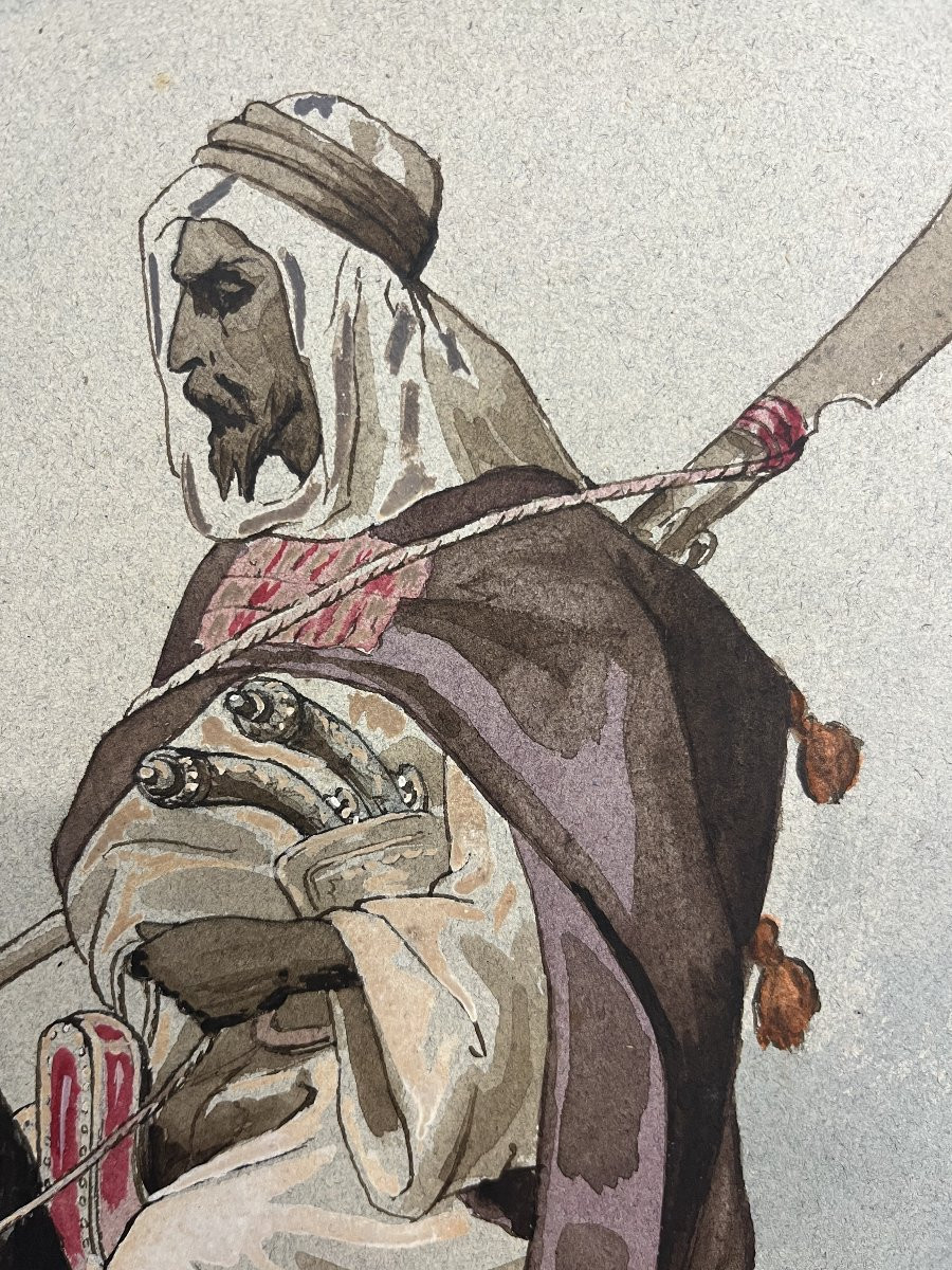 Oriental Rider, 20th Century, Ink On Paper, 40 X 30 Cm, With Frame -photo-3