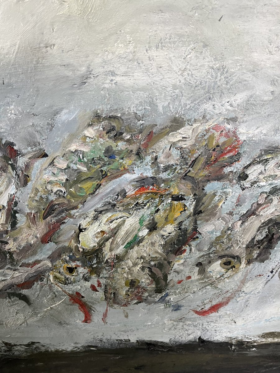 Sardines, Signed Maly 1974, Oil On Canvas, 162x130cm, Unframed-photo-2