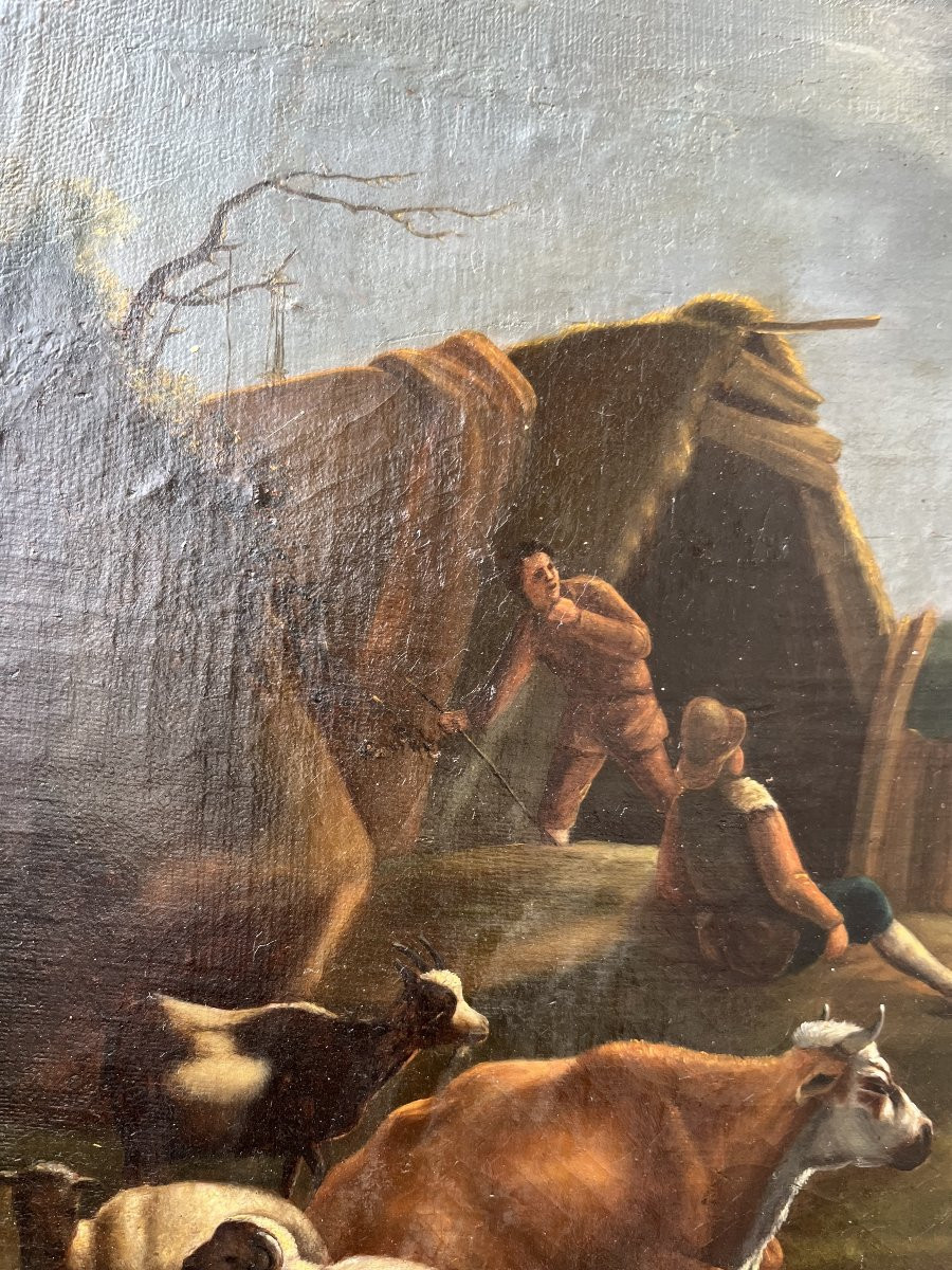 Paysans, XIXème siècle,  huile sur toile, 32x45 cm, sans cadre-photo-2