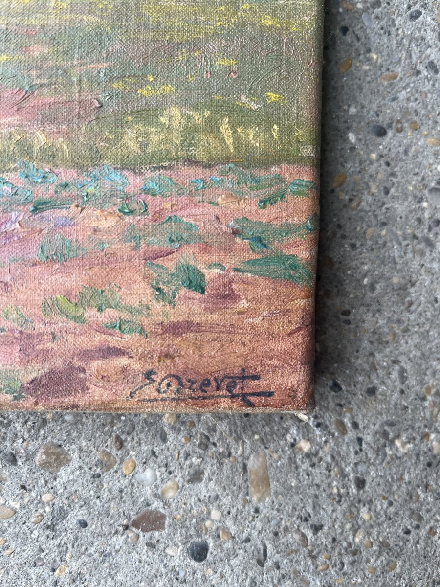 Champ, signé Joannès Drevet (1854–1940), XXème siècle, huile sur toile, 27x35cm, sans cadre-photo-4