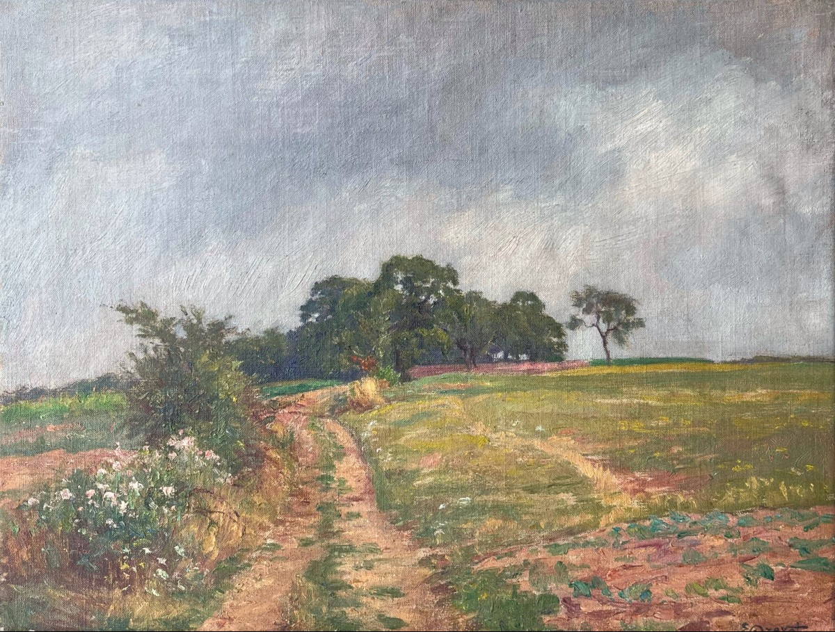 Champ, signé Joannès Drevet (1854–1940), XXème siècle, huile sur toile, 27x35cm, sans cadre