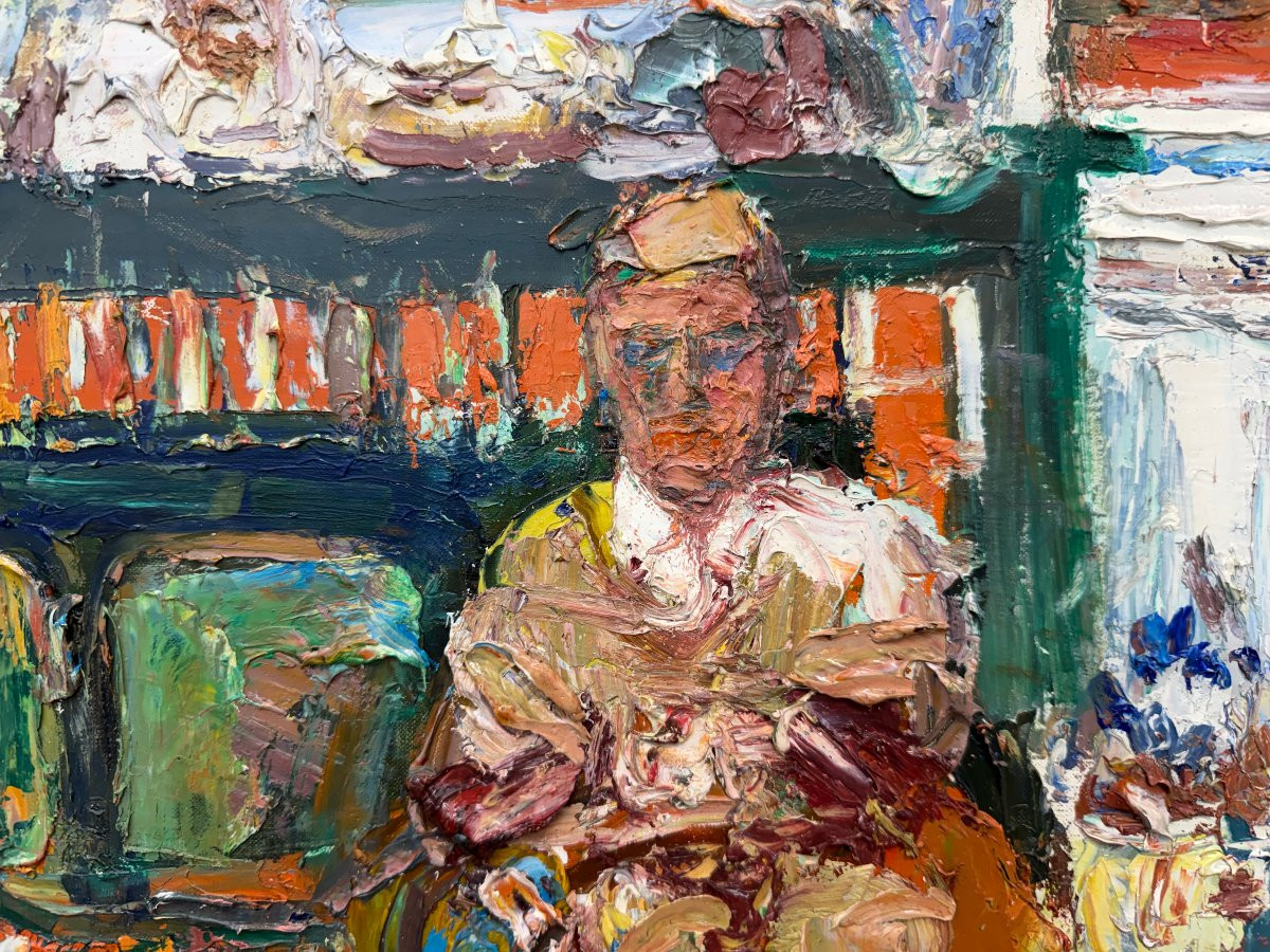 Homme Dans Un Intérieur, Signed Saint Jean, 1986, Oil On Canvas, 60x81 Cm, Unframed-photo-2