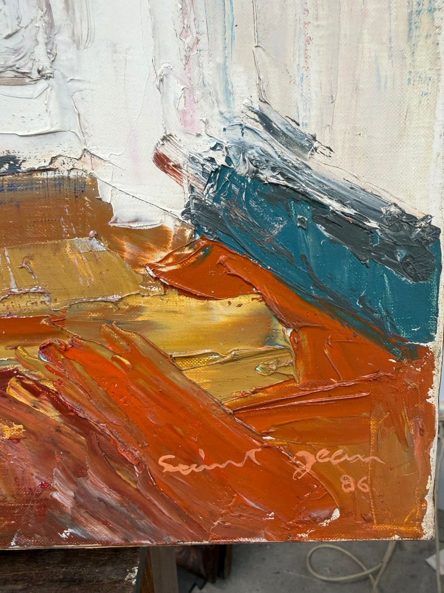 Homme Dans Un Intérieur, Signed Saint Jean, 1986, Oil On Canvas, 60x81 Cm, Unframed-photo-4