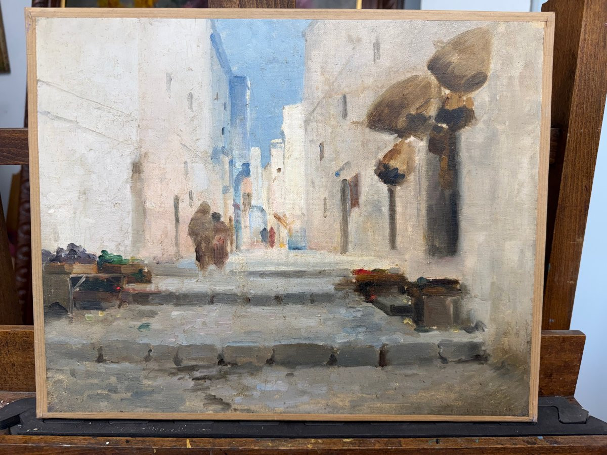 Ruelle du Maghreb – E. Destuyos – Huile sur toile – XXe siècle-photo-2