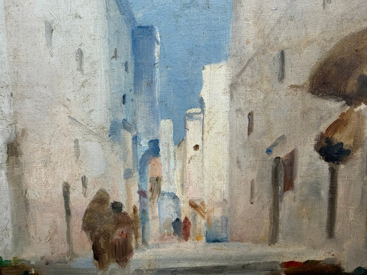Ruelle du Maghreb – E. Destuyos – Huile sur toile – XXe siècle-photo-3