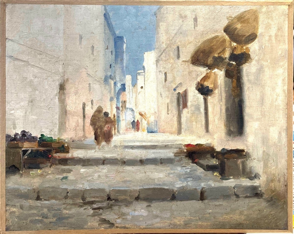 Ruelle du Maghreb – E. Destuyos – Huile sur toile – XXe siècle