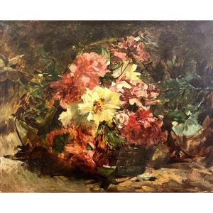 Bouquet De Fleurs - Huile Sur Toile 