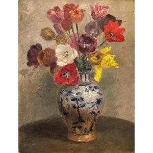 J Demay, Recto Verso: Flowers/still Life, 20th Century, Oil On Cardboard, Signed, 61x46cm, Unframed