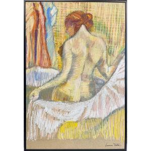 L Pastor, Woman From The Back, 20th Century, Pastel On Paper, Signed, 60 X 50 Cm Cm, With Frame