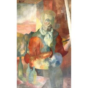 The Painter, Signed, 1952, Oil On Canvas, 146x89cm, Unframed