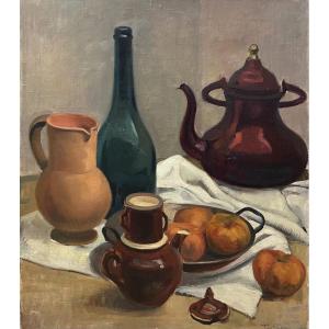 Nature Morte, XXe, Signé Tautriere, Huile Sur Toile, 73x60cm, Sans Cadre