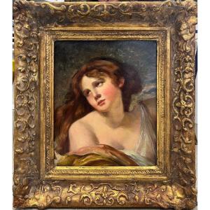 Portrait De Femme (marie Madeleine ?), XIXe, Non Signé, Huile Sur Toile, 65x57cm, Avec Cadre