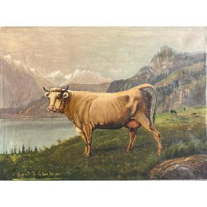 The Cow, 20th Century, Oil On Canvas, 49x65 Cm Unframed 