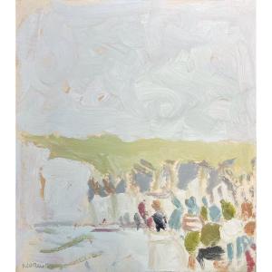 P Coquet (1926-2021), La Falaise à Mers, 20th Century, Oil On Paper, Signed, 24x33cm