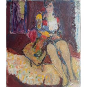 Femme Assise, XXe, Signé Forveille Au Revers, Huile Sur Toile, 65 X 54 Cm, Sans Cadre