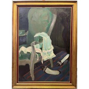 A.Cheval, Ombre d'Espoir, 1966, Huile Sur Toile, Signé, 130x89cm, Avec Cadre