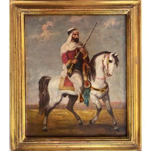 Paire de cavaliers orientaux, Signé Malo, XXe, Huile Sur Toile, 37x31 Cm, Avec Cadre