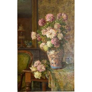 Lilacs, Oil On Canvas, 19th Century, 130 X 80 Cm, Unframed 