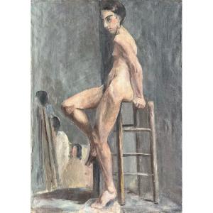 Nu féminin recto/verso, fin XIXe, non signé, huile sur toile, 73x50cm, sans cadre