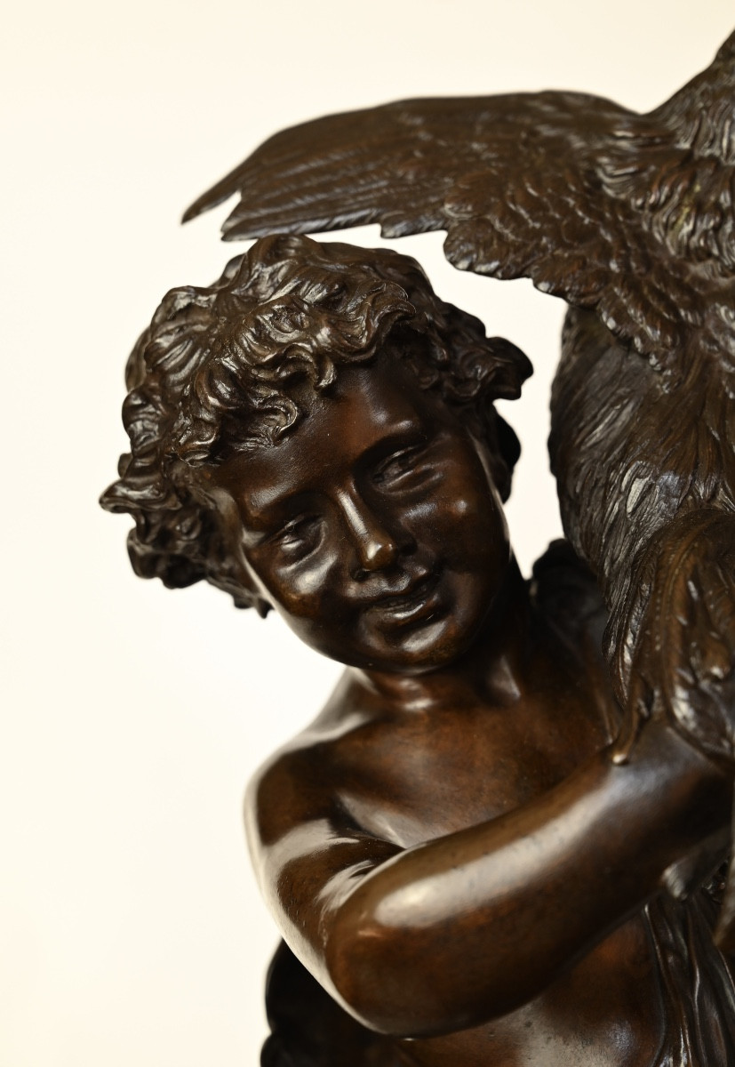 "child With A Rooster" Bronze By Emile Laporte-photo-2