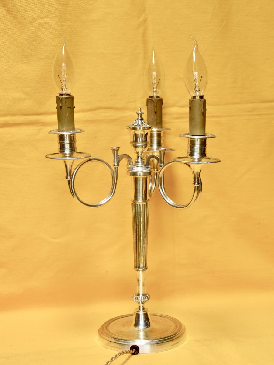 Silver Metal Candelabra Three Lights-photo-2