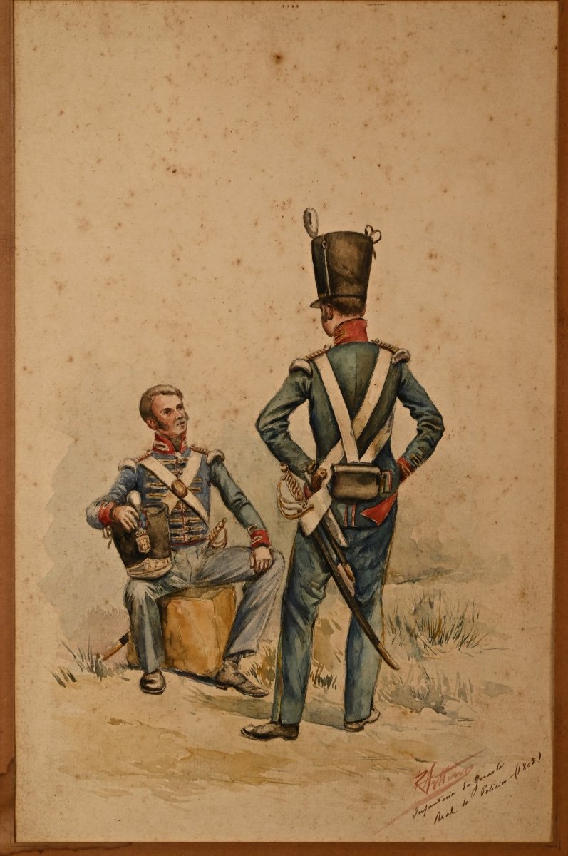 Aquarelle  de militaires espagnols-photo-2