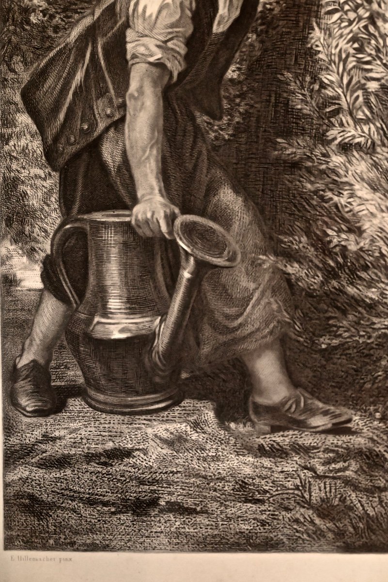 19th Century Engraving "boileau And His Gardener"-photo-3