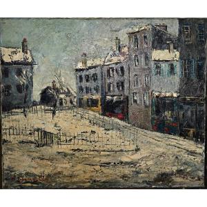 Tableau Hst 1950  "sous La Neige" Montmartre