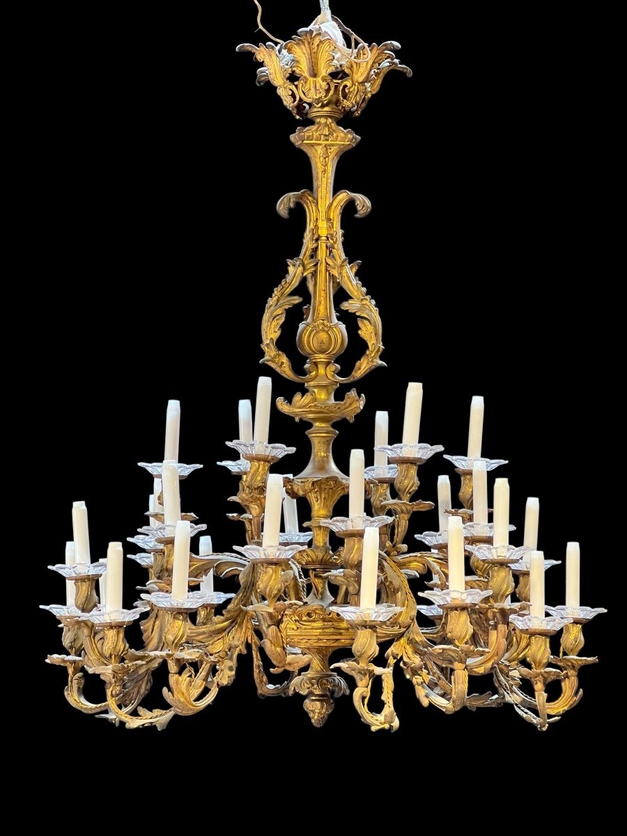Grand Lustre En Bronze Louis XV 19 ème Siècle époque Nap III