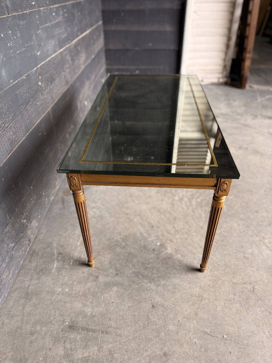Table de salon bois doré et miroir églomisé-photo-3