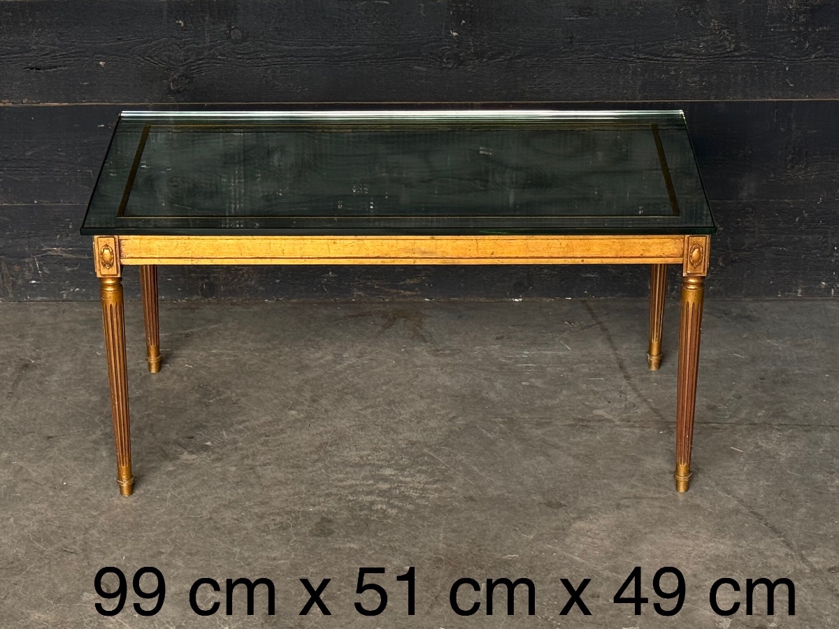 Table de salon bois doré et miroir églomisé-photo-1
